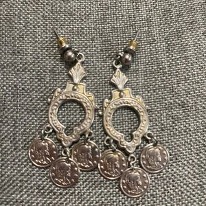 Gold tone faux roman coin metal pierced earrings.